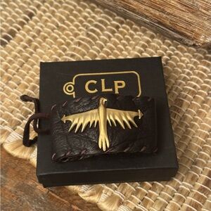 Brown Leather Cuff Bracelet with Gold/Bronze Thunderbird, made by CLP Jewelry!
